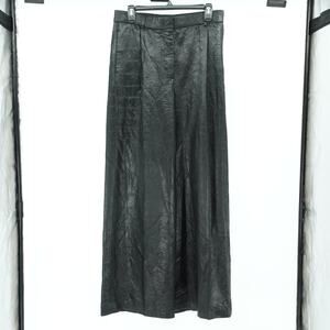 MSGM Croc Embossed Faux Vegan Leather Pants SZ 44 Designer Modern Wide Leg Read